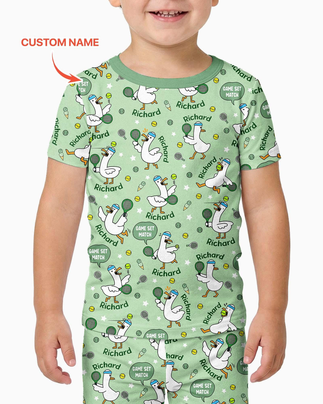 Silly Goose Playing Tennis Bamboo Two Piece Short Sleeve Pajama Set