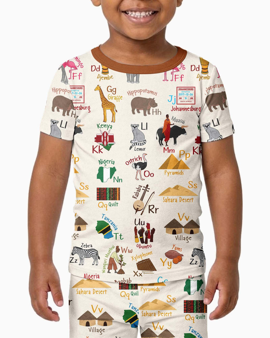 Explore Africa Geography Alphabet Bamboo Two Piece Short Sleeve Pajama Set