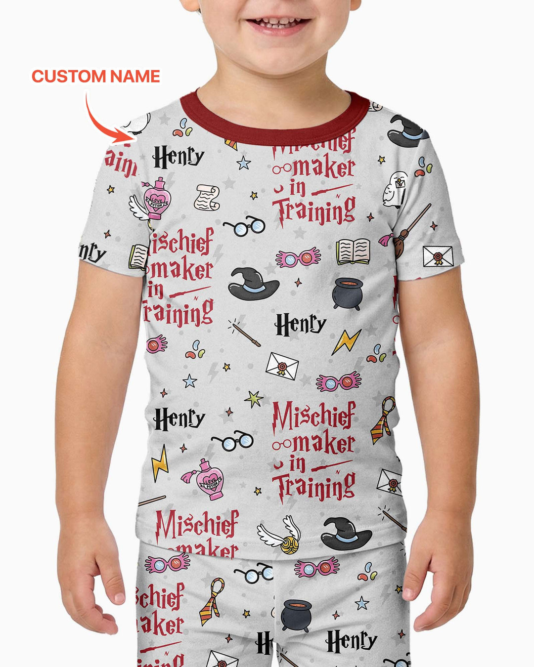 Custom Name Mischief Maker In Training Bamboo Two Piece Short Sleeve Pajama Set