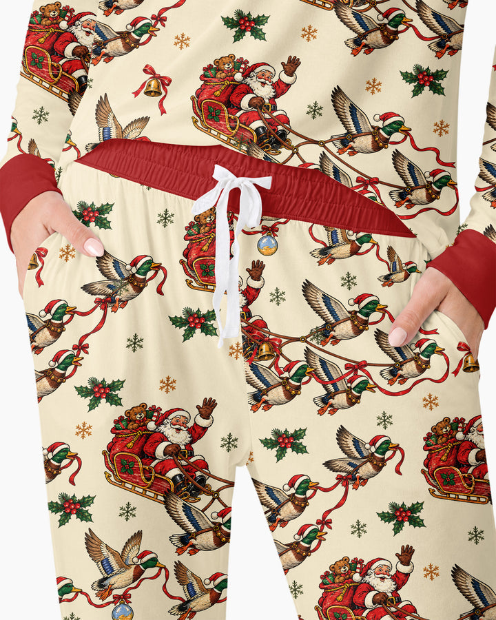 Santa Sleigh with Mallard Ducks Bamboo Women Pajama Set