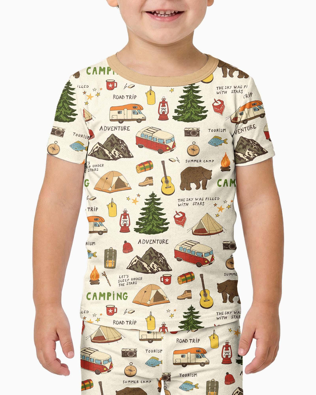 Outdoor Camping Adventure Family Matching Bamboo Two Piece Short Sleeve Shorts Pajama Set
