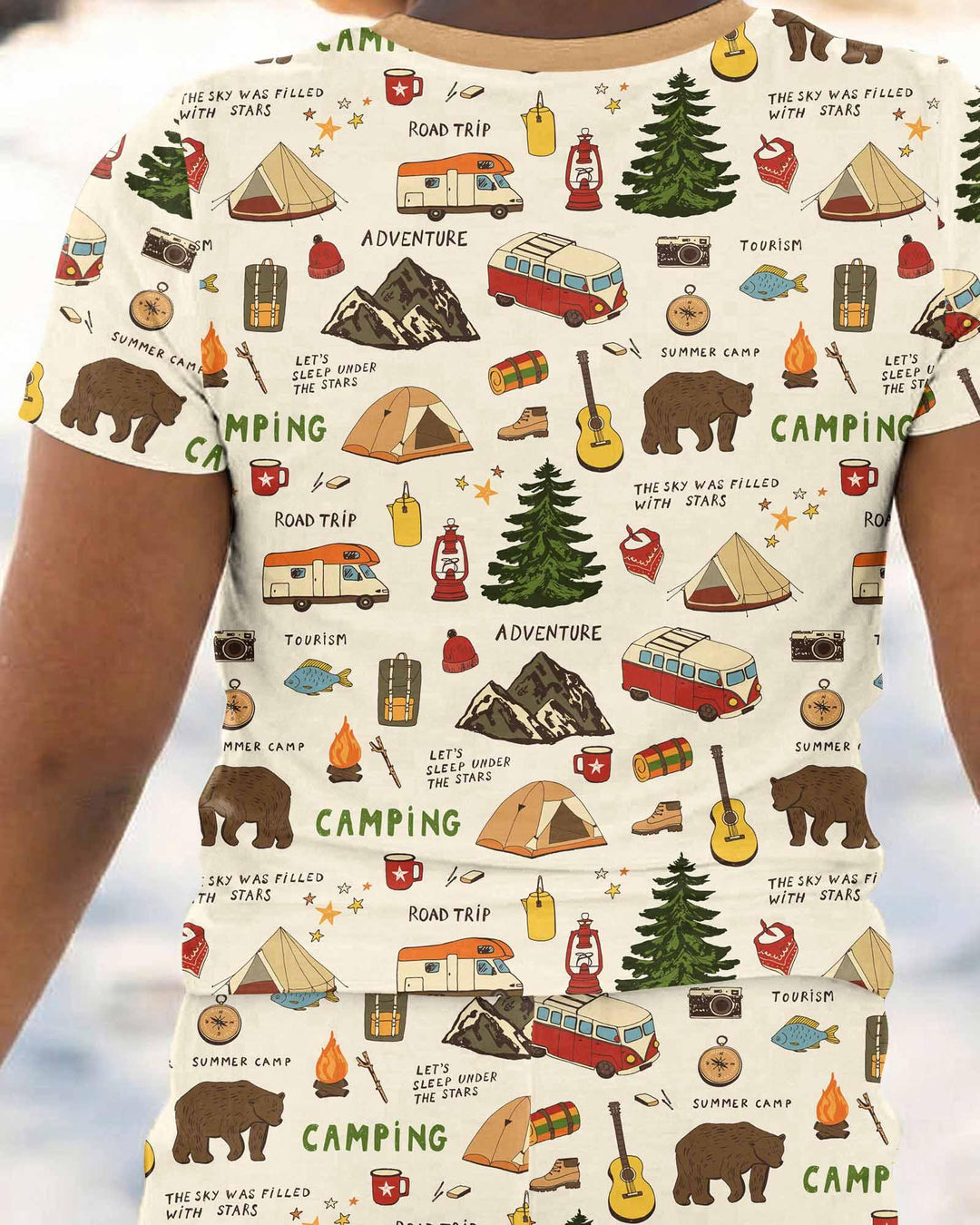 Outdoor Camping Adventure Family Matching Bamboo Two Piece Short Sleeve Shorts Pajama Set