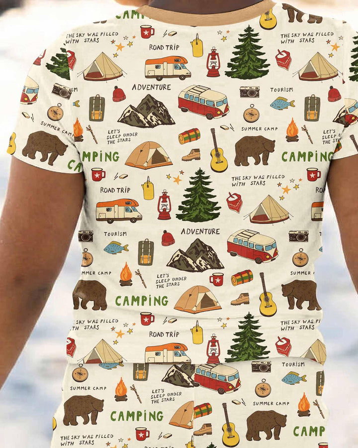 Outdoor Camping Adventure Family Matching Bamboo Two Piece Short Sleeve Shorts Pajama Set