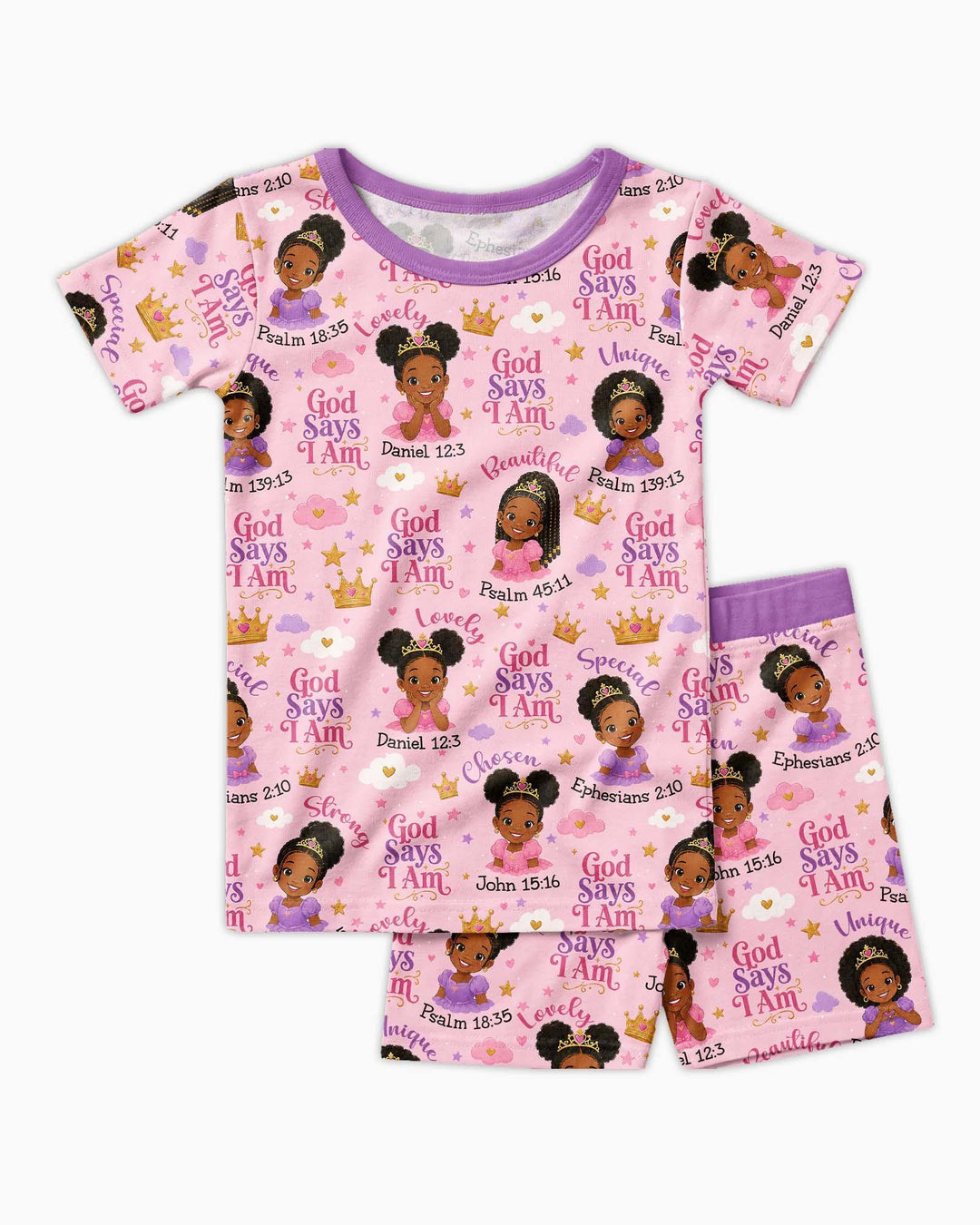 Black Princess God Says I Am Bamboo Two Piece Short Sleeve Shorts Pajama Set
