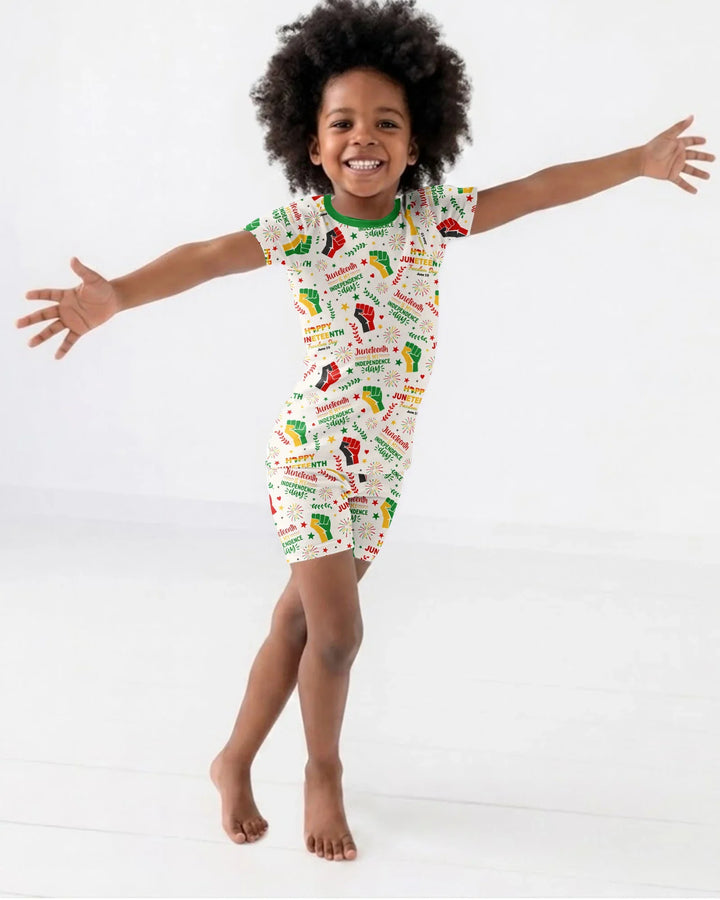 Happy Juneteenth Freedom Day Bamboo Two Piece Short Sleeve Shorts Pajama Set