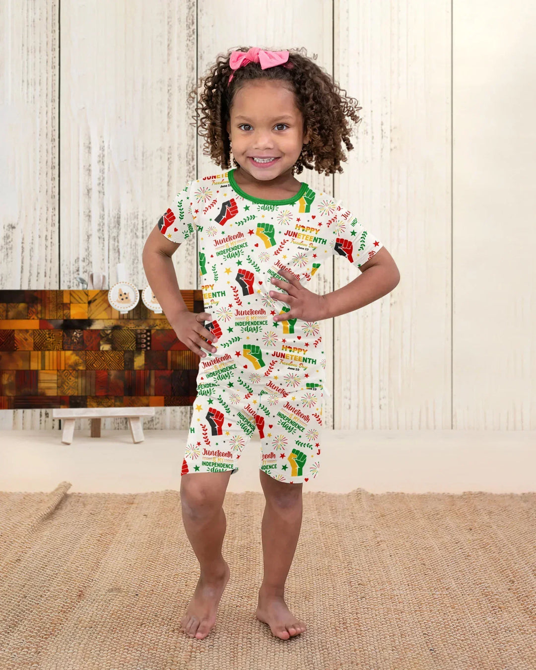 Happy Juneteenth Freedom Day Bamboo Two Piece Short Sleeve Shorts Pajama Set