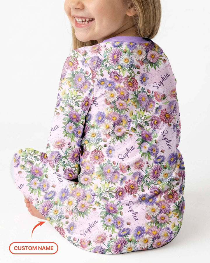 Custom Name Birth Month Flowers Bamboo Two Piece Long Sleeve Pajama Set
