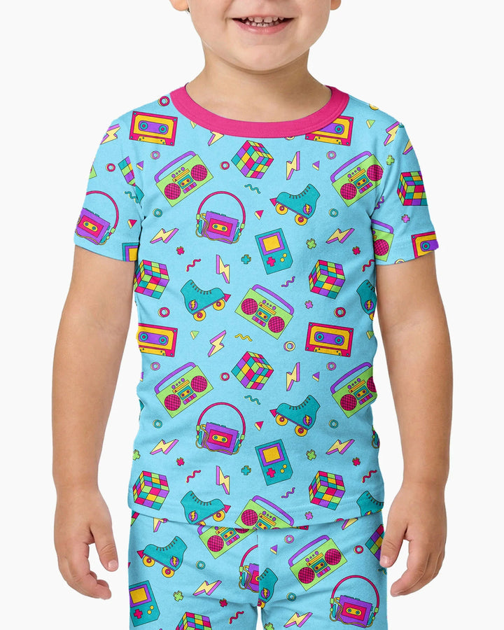 80s Retro Neon Bamboo Two Piece Short Sleeve Pajama Set