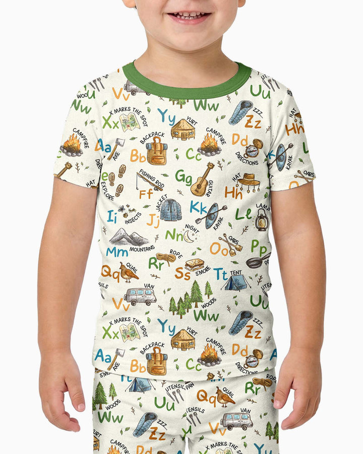 Adventure Alphabet ABCs Summer Camp Bamboo Two Piece Short Sleeve Pajama Set
