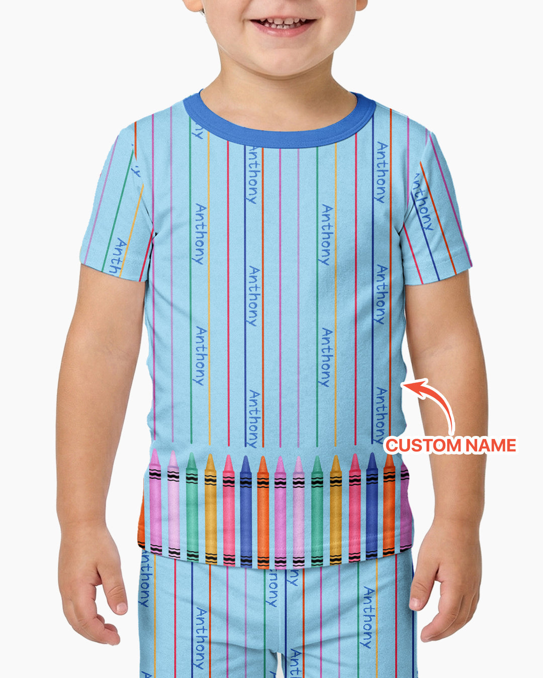 Custom Name Crayon Lines Bamboo Two Piece Short Sleeve Pajama Set