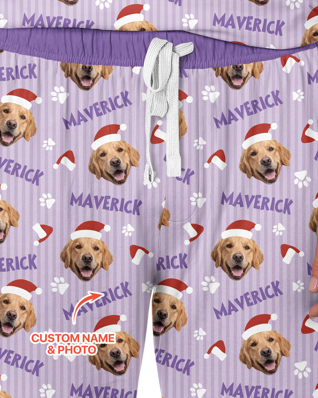 Custom Pet Photo Christmas Paws Stripe Bamboo Men's Pajama Set