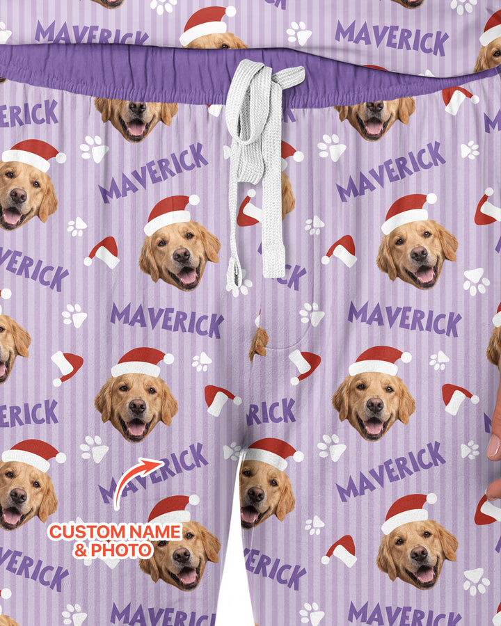 Custom Pet Photo Christmas Paws Stripe Bamboo Men's Pajama Set