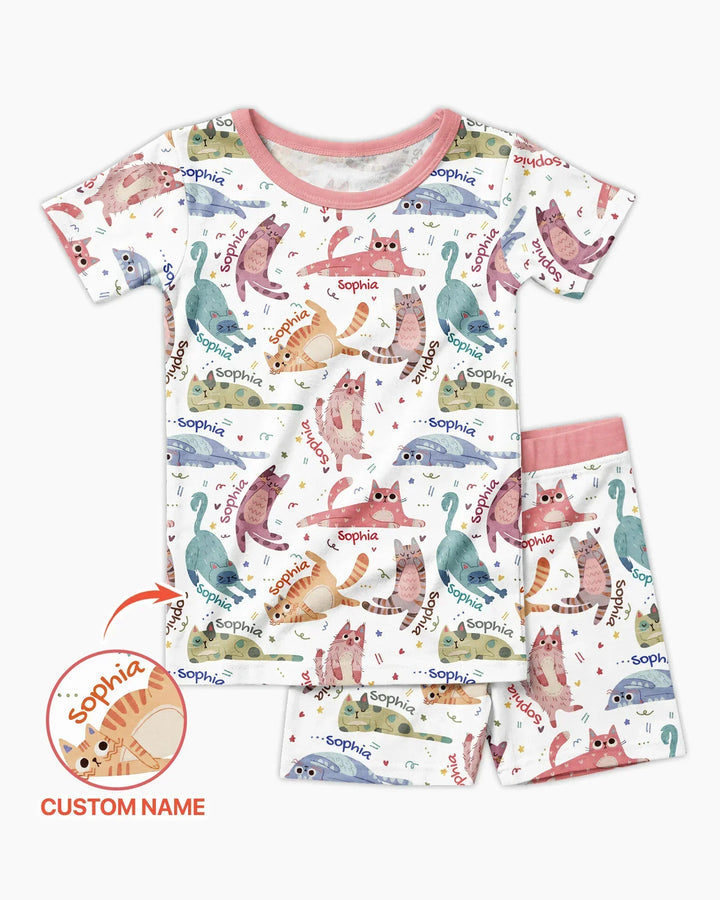 Cat Nap Crew Bamboo Two Piece Short Sleeve Shorts Pajama Set