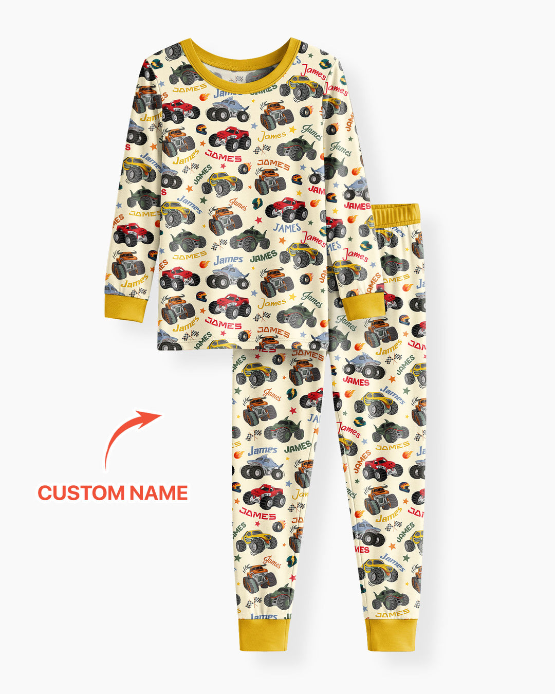 Personalized Monster Truck Bamboo Two Piece Long Sleeve Pajama Set