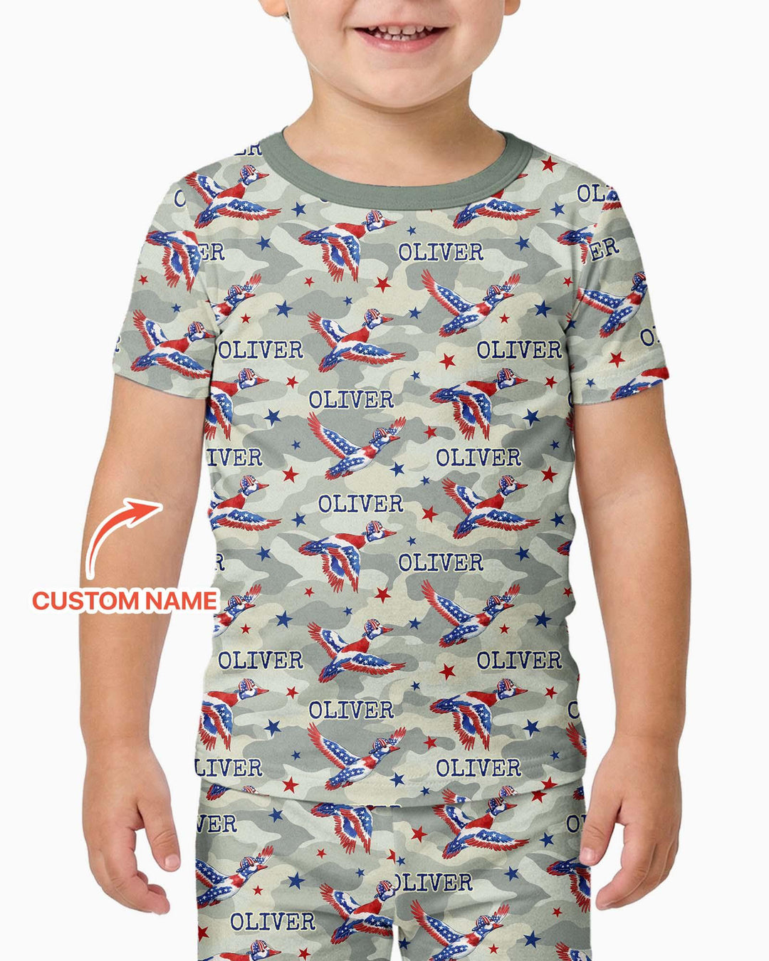 Custom Name America Mallard Duck Family Matching Bamboo Two Piece Short Sleeve Pajama Set