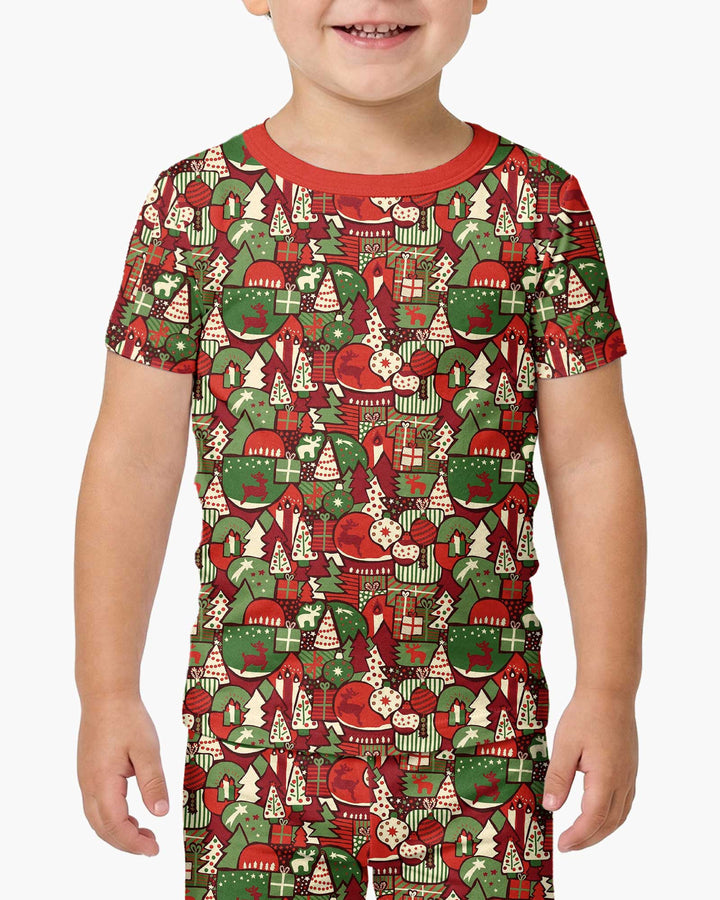 Christmas Time Mosaic Bamboo Two Piece Short Sleeve Pajama Set