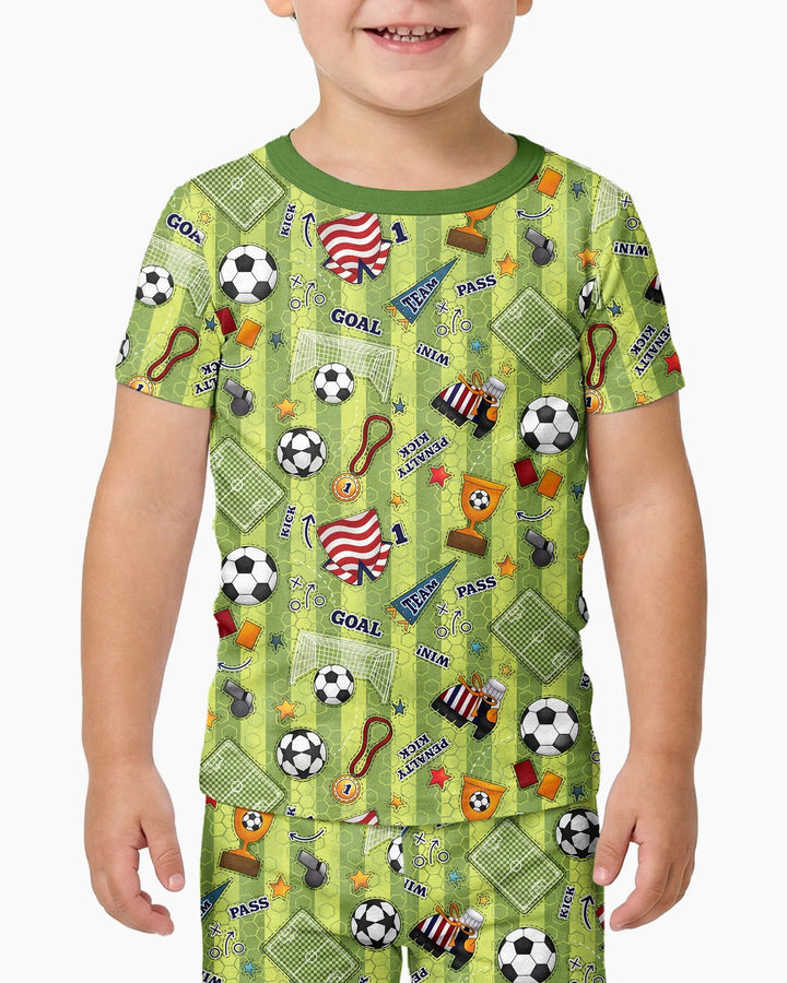I Love Sports Soccer Bamboo Two Piece Short Sleeve Pajama Set