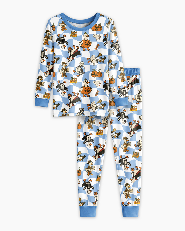 Spooky Goose Scrub Hat Bamboo Two Piece Long Sleeve Pajama Set