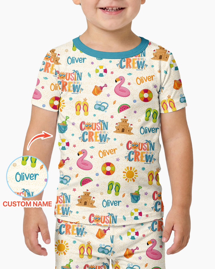 Custom Name Summer 2026 Cousin Crew Bamboo Two Piece Short Sleeve Pajama Set