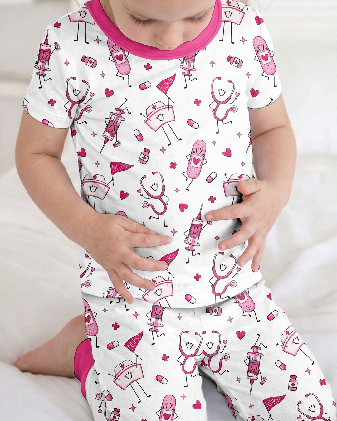 Cute Nurse Crew Bamboo Two Piece Short Sleeve Pajama Set