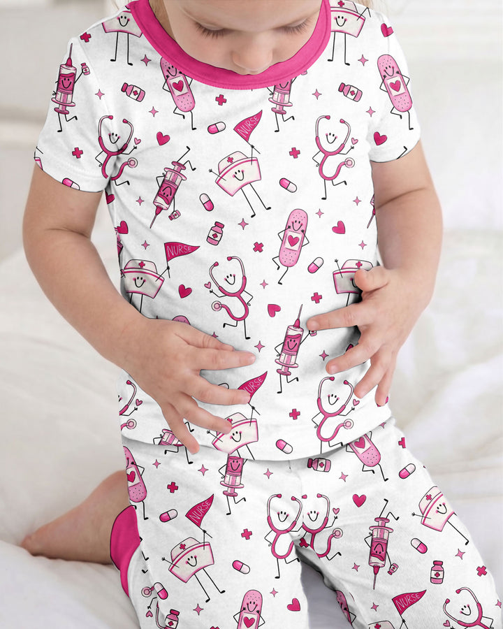 Cute Nurse Crew Bamboo Two Piece Short Sleeve Pajama Set