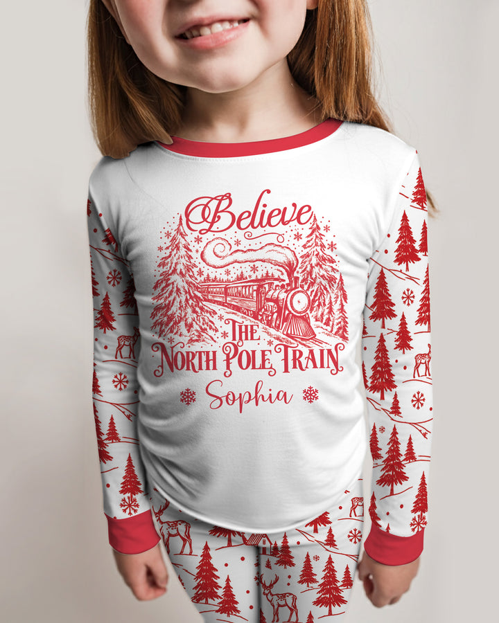 Custom Name North Pole Train Bamboo Two Piece Long Sleeve Pajama Set