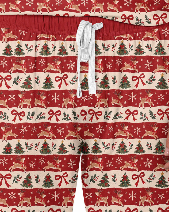 Vintage Reindeer Christmas Stripes Bamboo Men's Pajama Set