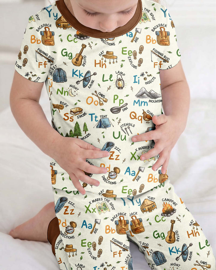 Adventure Alphabet ABCs Summer Camp Bamboo Two Piece Short Sleeve Pajama Set