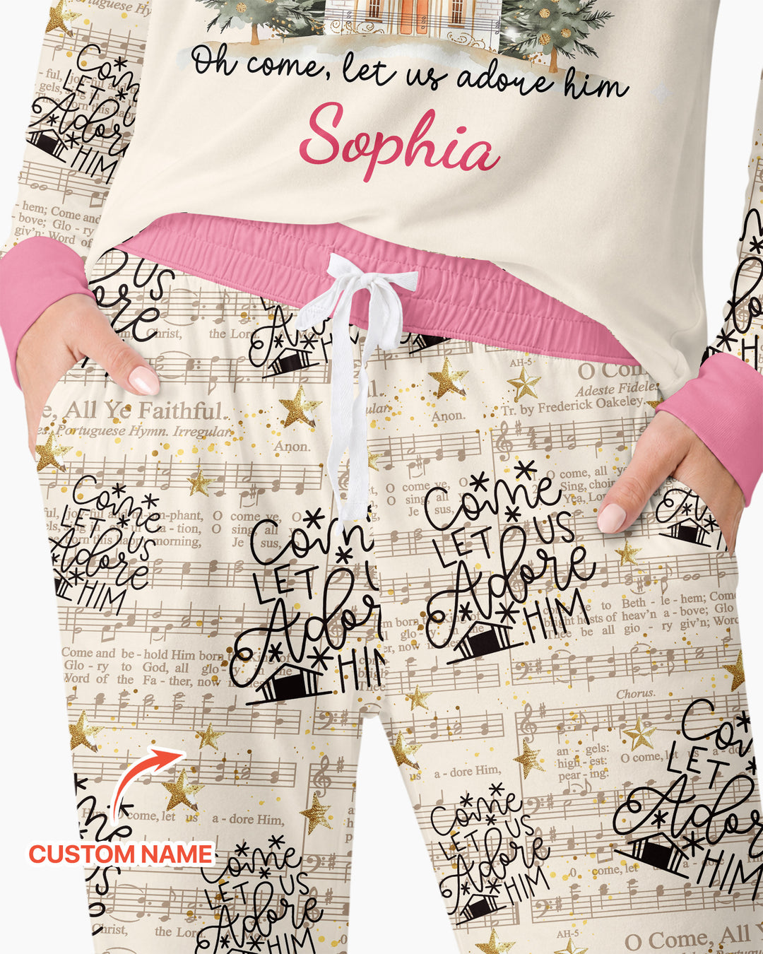 Oh Come Let Us Adore Him Custom Name Mommy And Me Matching Bamboo Women Pajama Set