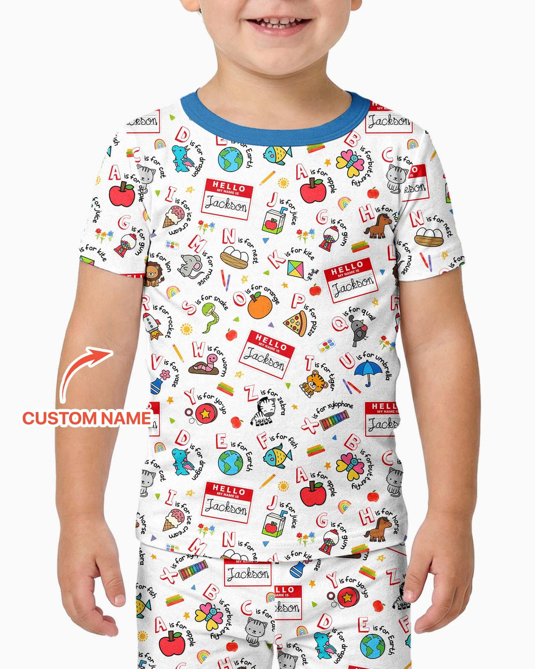 Custom Name Hello School ABCs Bamboo Two Piece Short Sleeve Pajama Set