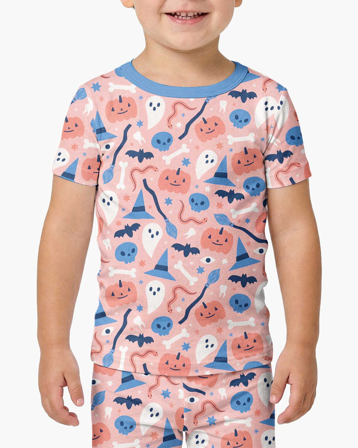 Pastel Pumpkins Skulls And Witch Craft Bamboo Two Piece Short Sleeve Pajama Set