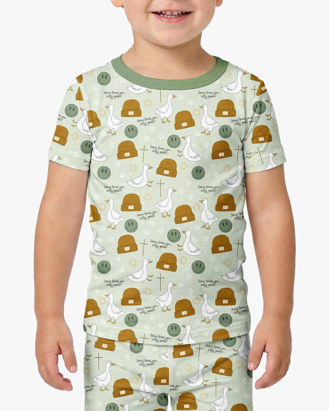 Jesus Loves You Silly Goose Bamboo Two Piece Short Sleeve Pajama Set