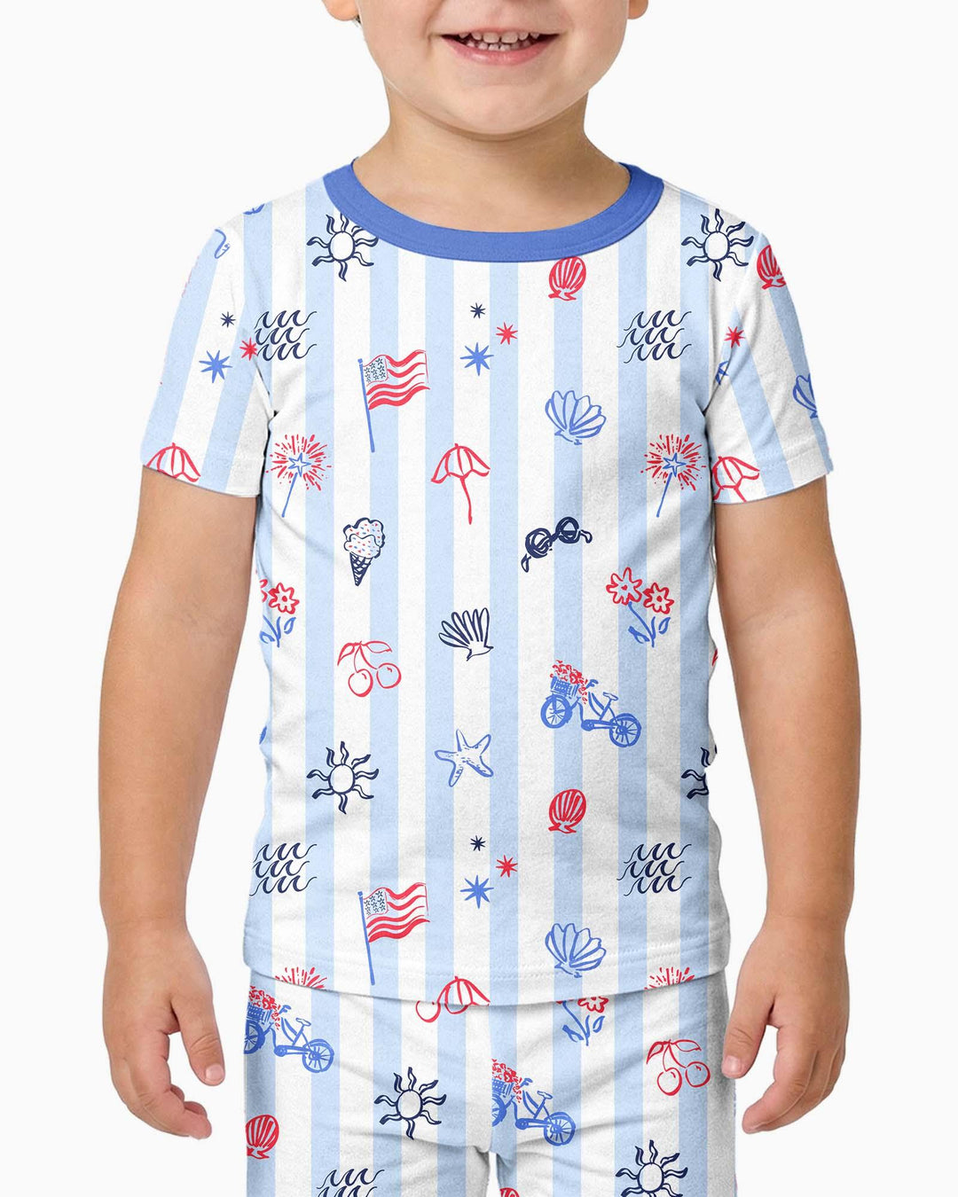 Red, White & Beachy Family Matching Bamboo Two Piece Short Sleeve Pajama Set