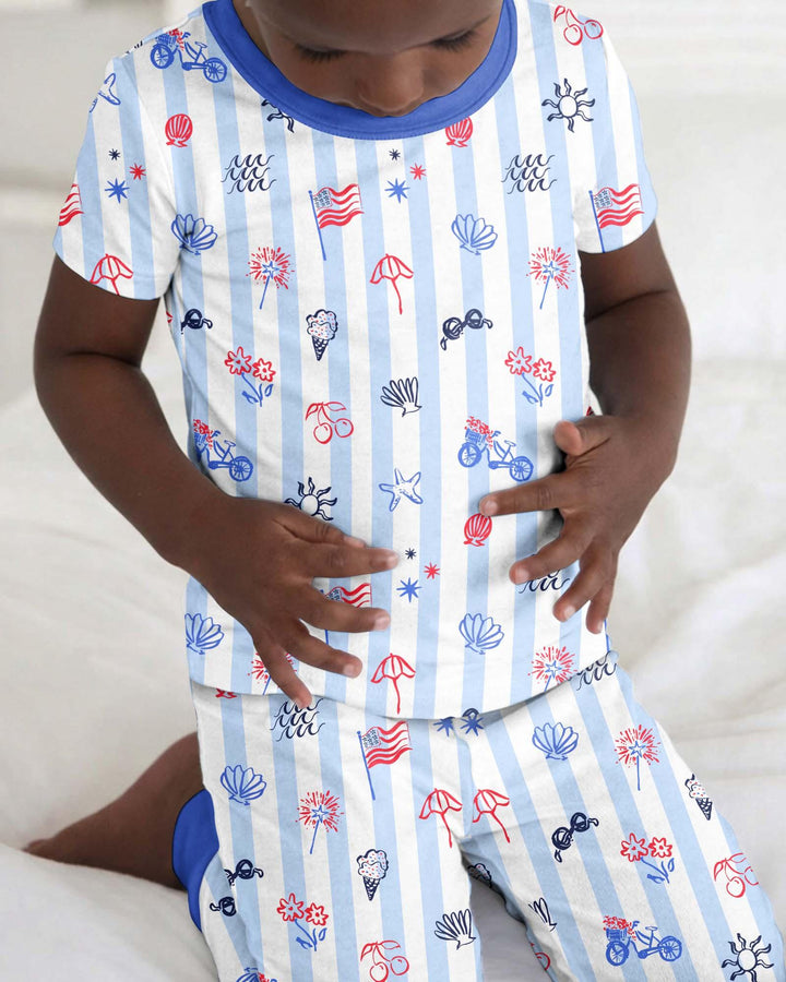 Red, White & Beachy Family Matching Bamboo Two Piece Short Sleeve Pajama Set