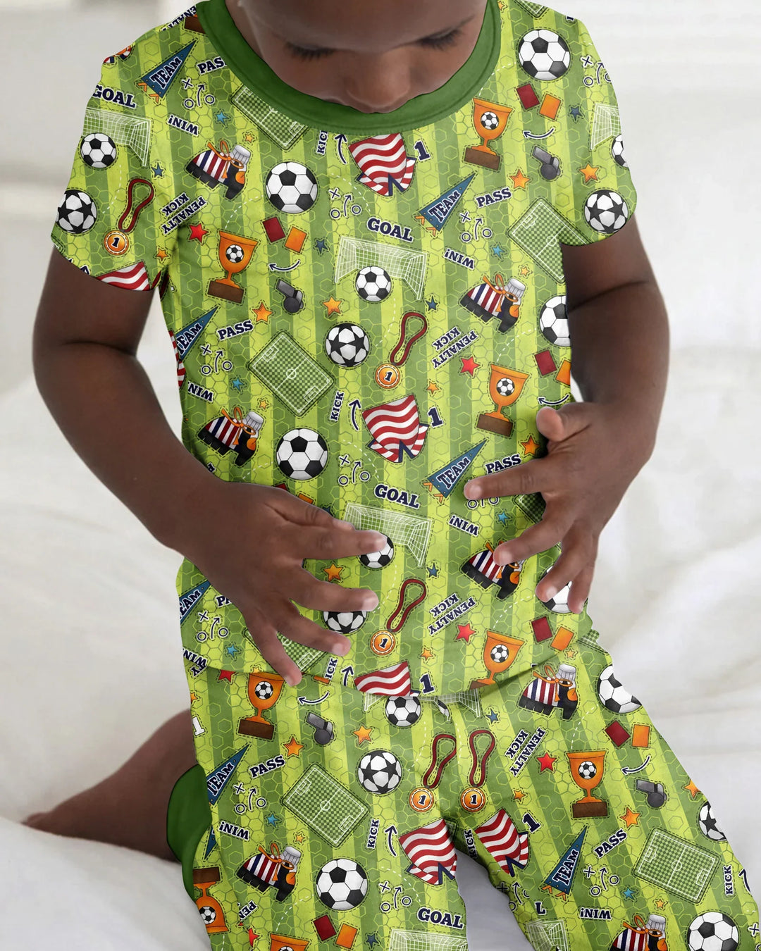 I Love Sports Soccer Bamboo Two Piece Short Sleeve Pajama Set