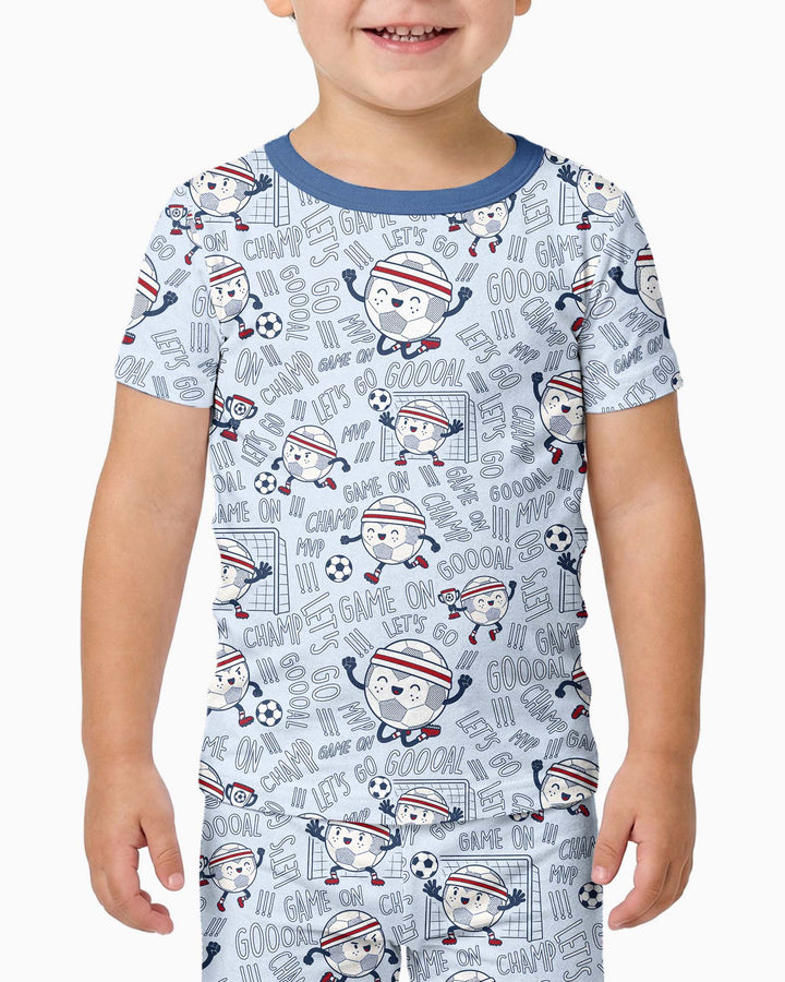 Happy Soccer Ball Family Matching Bamboo Two Piece Short Sleeve Pajama Set