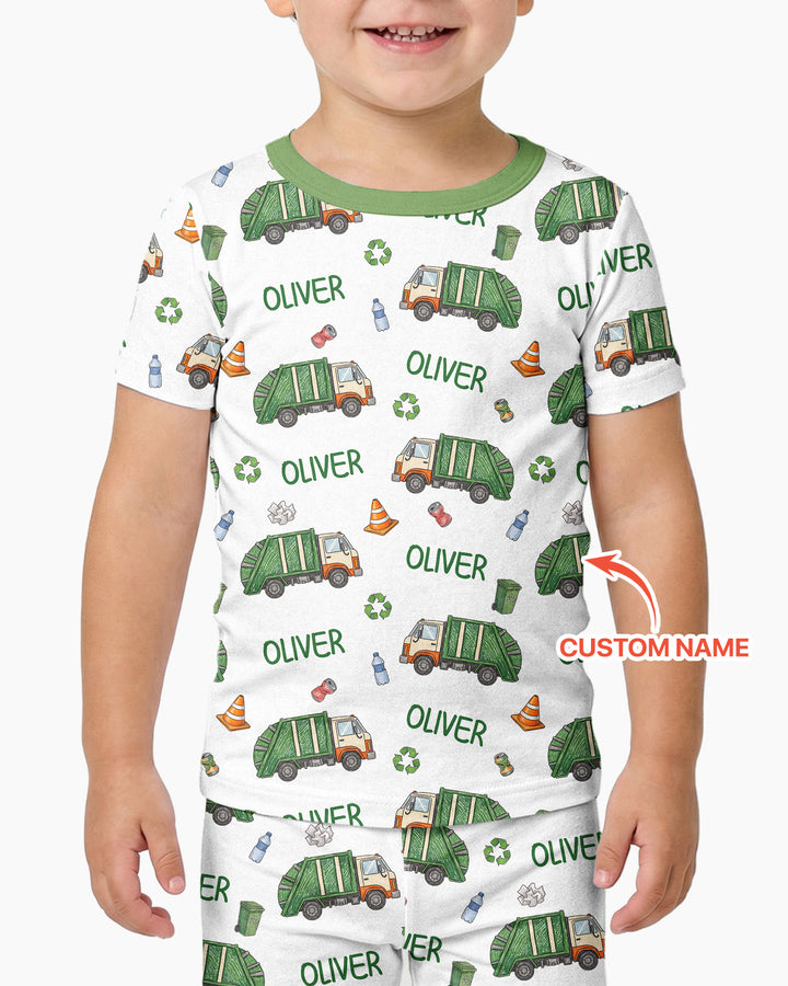 Custom Name Garbage Day Bamboo Two Piece Short Sleeve Pajama Set