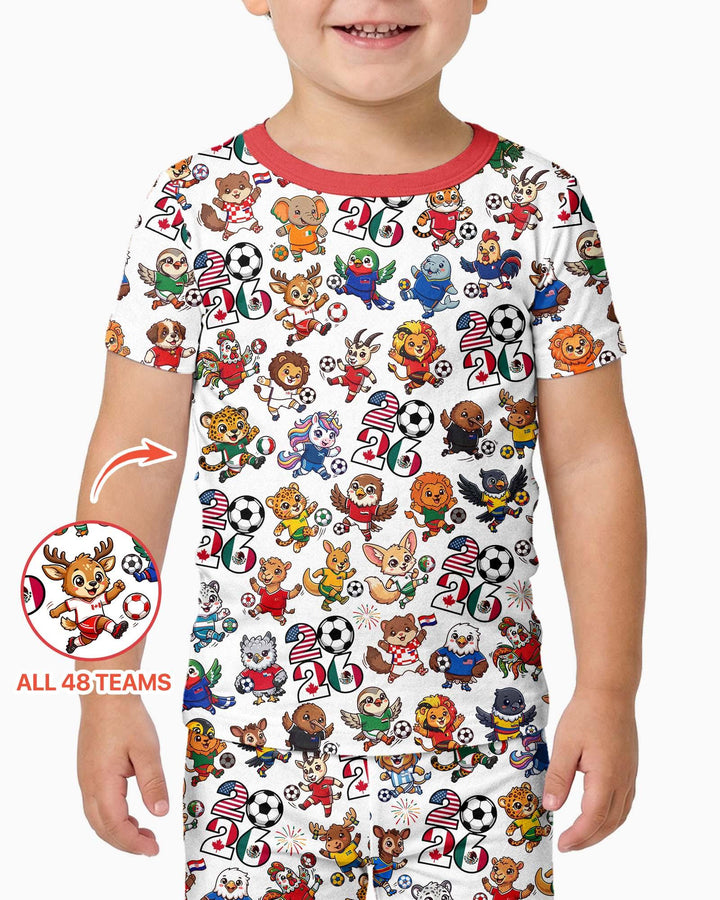 Kawaii Animals Soccer Tour 2026 Family Matching Bamboo Two Piece Short Sleeve Pajama Set