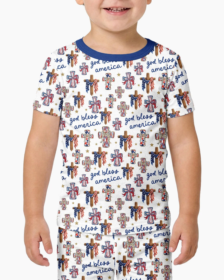 God Bless America Family Matching Bamboo Two Piece Short Sleeve Pajama Set