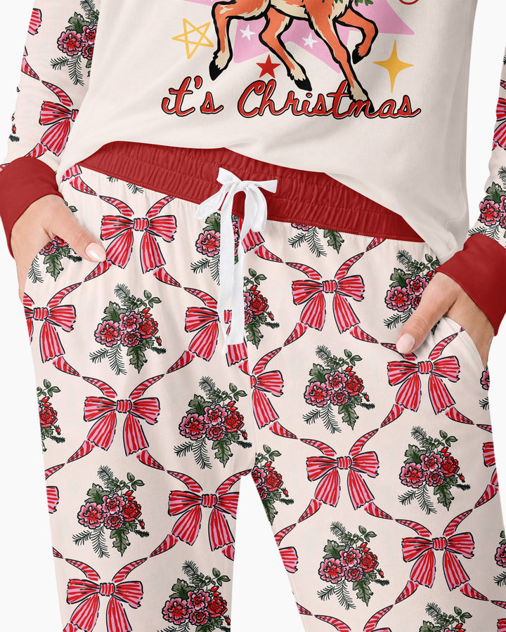 Vintage Oh Deer Christmas Bamboo Women Pajama Set