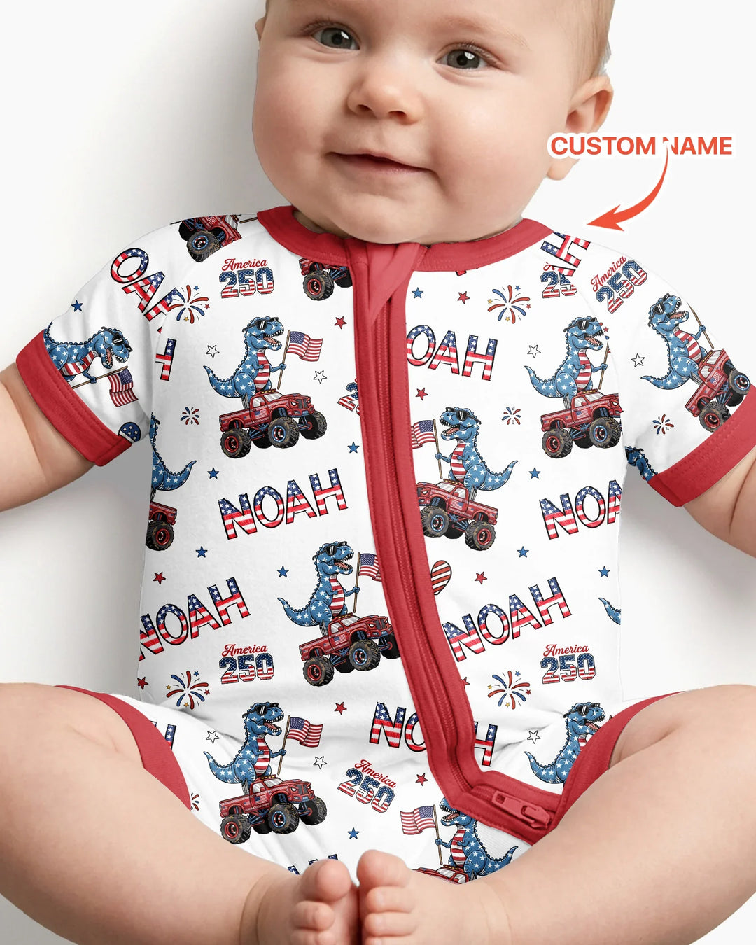 Custom Name American Flag Dinosaur Bamboo Shorty Zippy