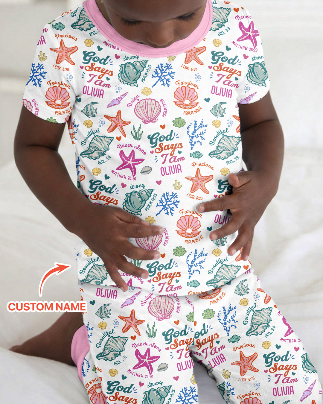 Coastal God Says I Am Custom Name Bamboo Two Piece Short Sleeve Pajama Set