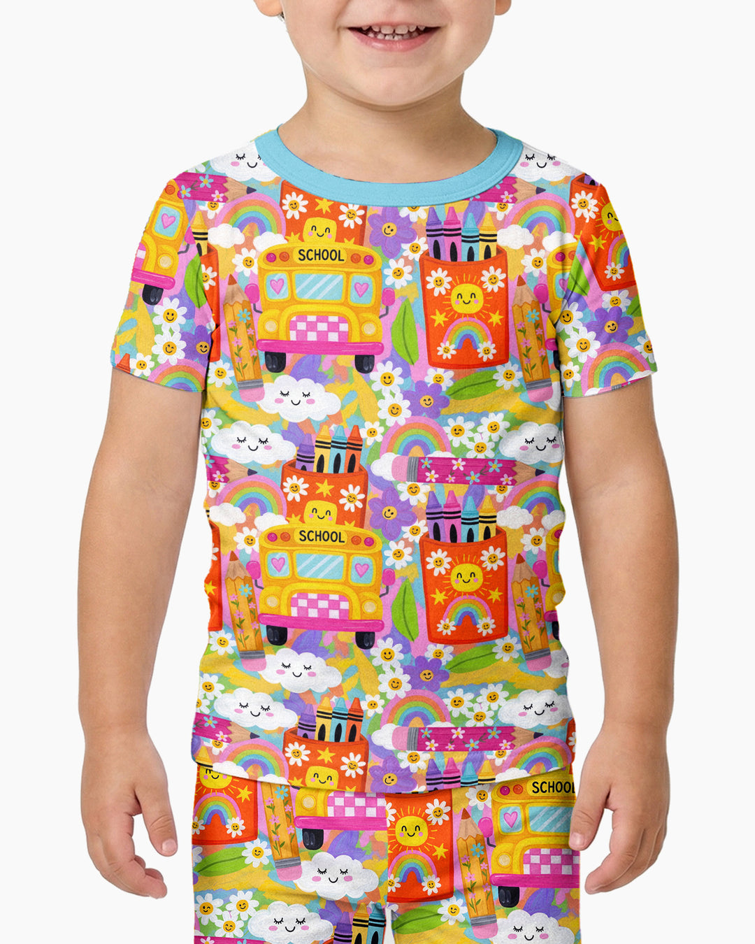 Retro Happy Classroom Bamboo Two Piece Short Sleeve Pajama Set