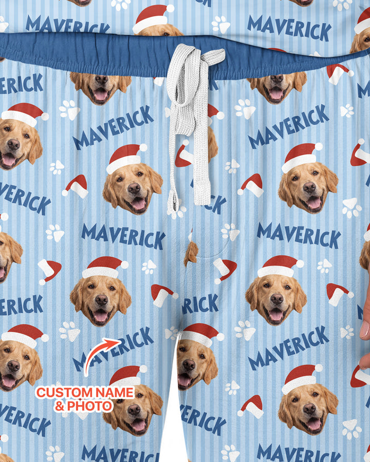 Custom Pet Photo Christmas Paws Stripe Bamboo Men's Pajama Set