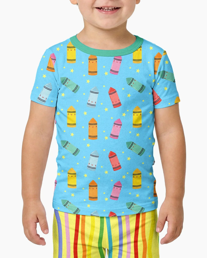 Happy Crayon Friends Bamboo Two Piece Short Sleeve Pajama Set