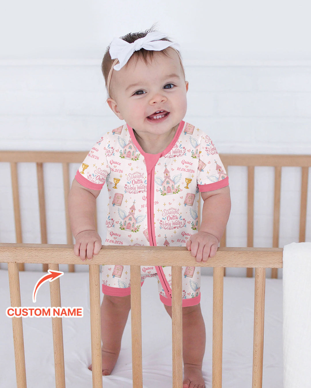 Custom Name Baptism Christening Straight Outta Holy Water Bamboo Shorty Zippy