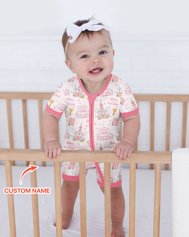 Custom Name Baptism Christening Straight Outta Holy Water Bamboo Shorty Zippy