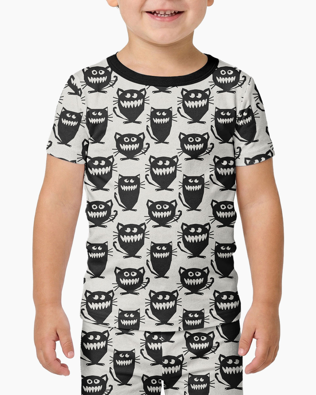 Halloween Monster Cats Bamboo Two Piece Short Sleeve Pajama Set