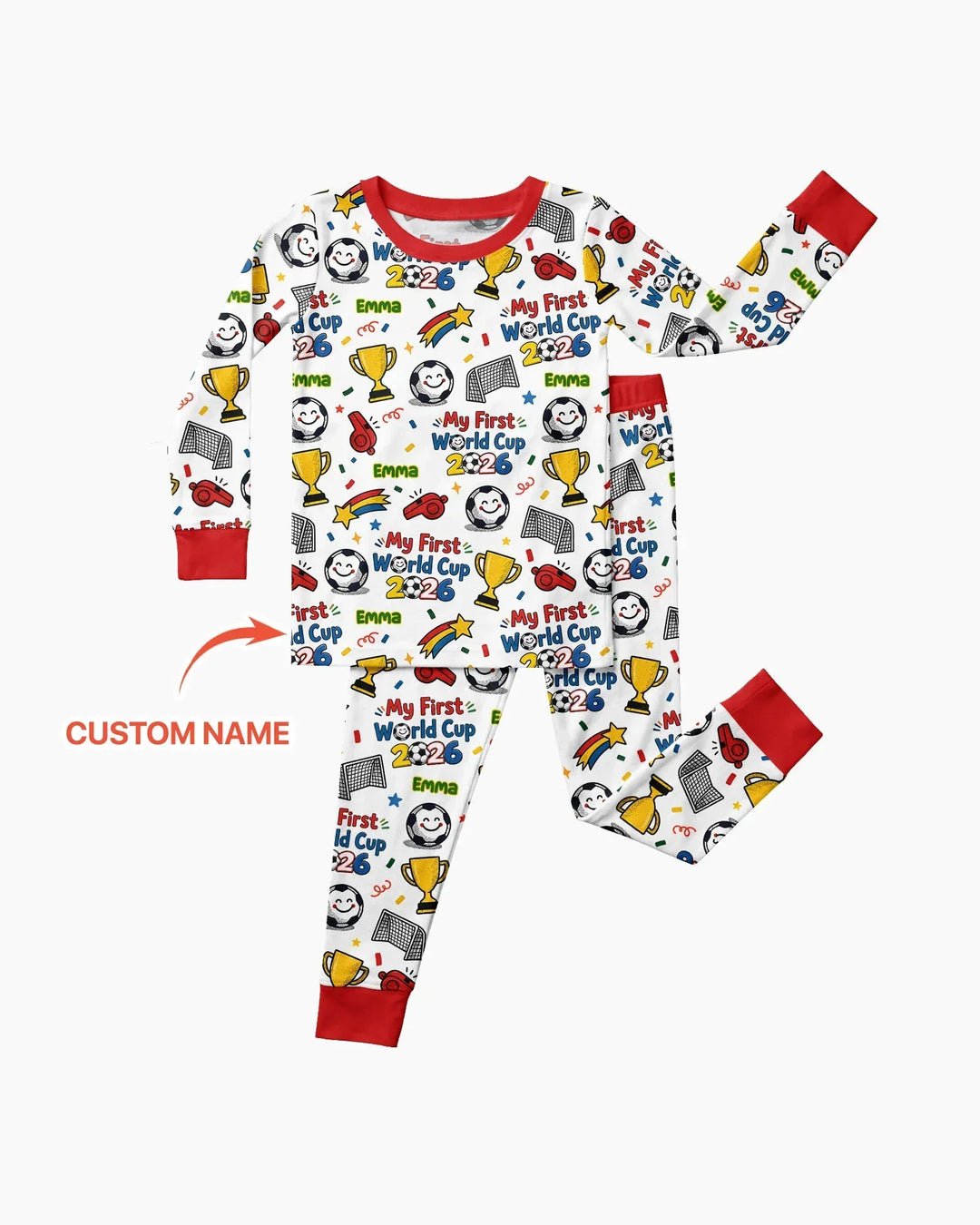 Custom Name My First Soccer Cup Bamboo Two Piece Long Sleeve Pajama Set