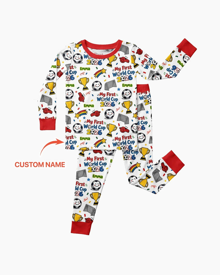Custom Name My First Soccer Cup Bamboo Two Piece Long Sleeve Pajama Set